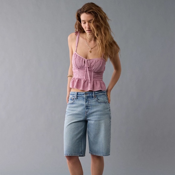 New with Tags American Eagle Outfitters AE Corset Peplum Top in Purple - Picture 5 of 9